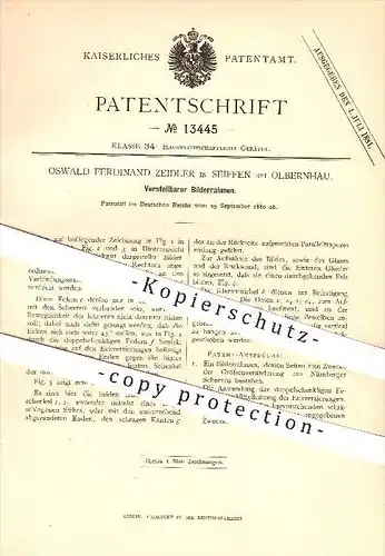 original Patent - Oswald Ferdinand Zeidler in Seiffen bei Olbernhau , 1880 , Verstellbarer Bilderrahmen , Rahmen , Bild