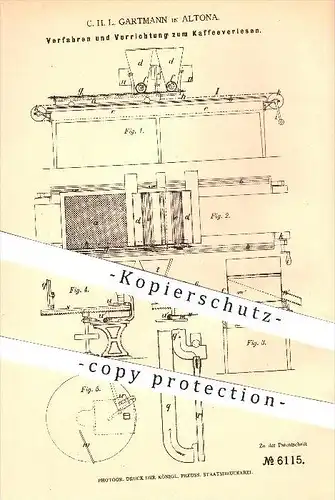 original Patent - C. H. L. Gartmann , Altona , 1878, Verfahren u. Vorrichtung zum Kaffeeverlesen , Kaffee , Kaffeebohnen