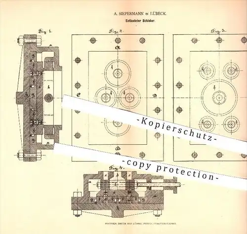 original Patent -  A. Siepermann , Lübeck , 1878 , Entlasteter Schieber , Dampfmaschine , Dampfmaschinen , Motor , Dampf