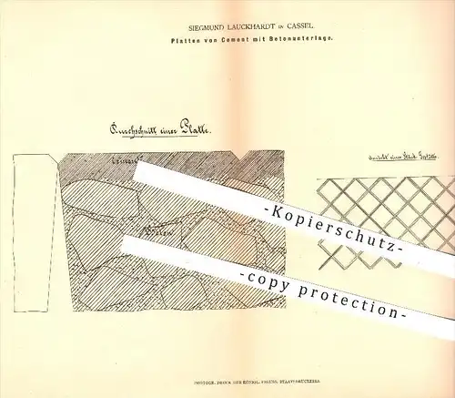 original Patent - Siegmund Lauckhardt in Kassel , 1878 , Platten von Zement mit Betonunterlage , Beton , Fliesen !!!