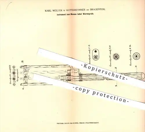 original Patent - Karl Möller in Kupferhammer bei Brackwede , 1878 , Messen hoher Wärmegrade , Wärme , Thermometer !!!