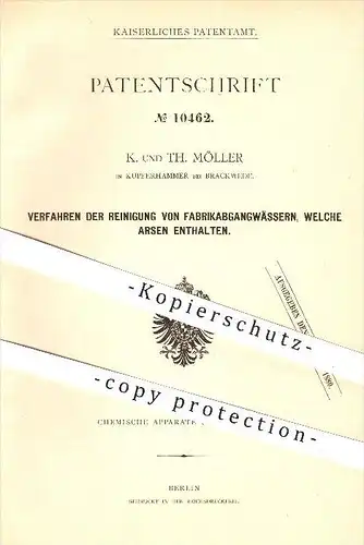 original Patent - K. u. Th. Möller , Kupferhammer bei Brackwede , 1879 , Reinigung von Fabrikabganggewässern , Arsen !!!