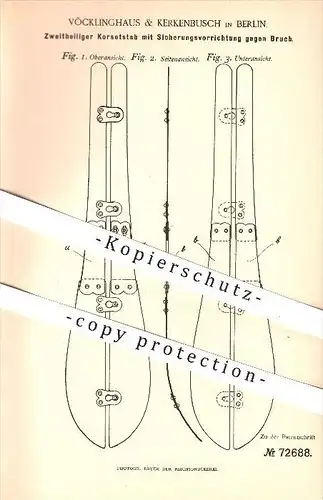 original Patent - Vöcklinghaus & Kerkenbusch in Berlin , 1892 , Korsettstab , Korsett , Bekleidung , Mode !!!