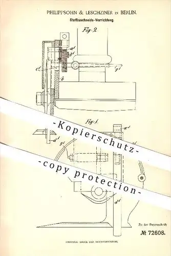 original Patent - Philippsohn & Leschziner in Berlin , 1893 , Stoffzuschneide-Vorrichtung , Stoff , Stoffe , Bekleidung