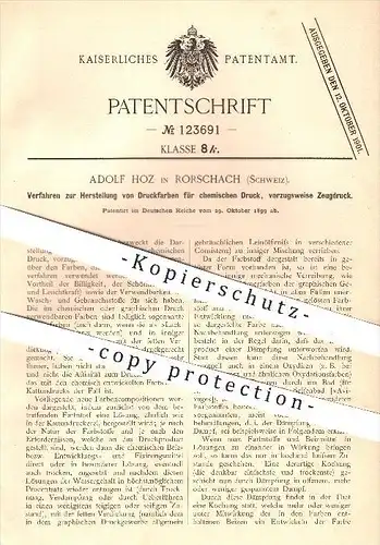original Patent - Adolf Hoz in Rorschach , Schweiz , 1899 , Herstellung von Druckfarben für chemischen Druck , Farbe !!!