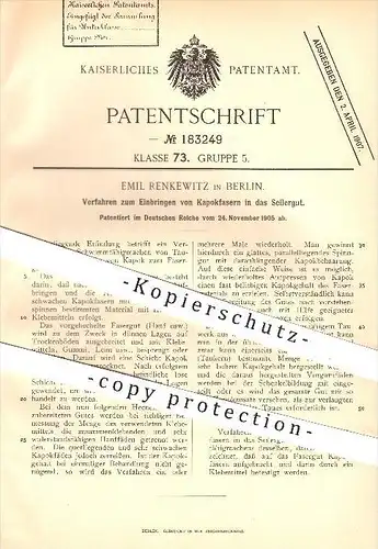 original Patent - Emil Renkewitz in Berlin , 1905 , Einbringen von Kapokfasern in das Seilergut , Faser , Fasern , Seil