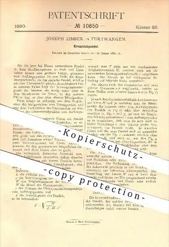 original Patent - Joseph Zimmer in Furtwangen , 1880 , Kreuzstabpendel , Pendel , Uhr , Uhren , Uhrmacher , Pendeluhr !!