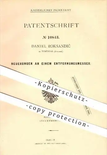 original Patent - Daniel Roksandic in Temesvar , Ungarn , 1879 , Entfernungsmesser , Entfernung , Winkel , Spiegel !!!