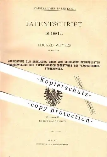 original Patent - Eduard Weyers in Hilden , 1880 , Regulator , Regulatoren , Steuerung , Expansion , Dampfmaschinen !!!