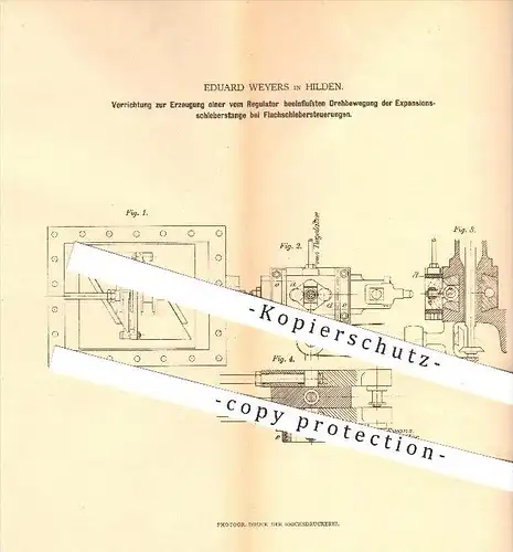 original Patent - Eduard Weyers in Hilden , 1880 , Regulator , Regulatoren , Steuerung , Expansion , Dampfmaschinen !!!