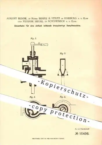 original Patent - A. Behne , Behne & Hertz in Harburg , F. Siegel in Schönebeck a. d. Elbe , 1880 , Dampfmaschine !!   !