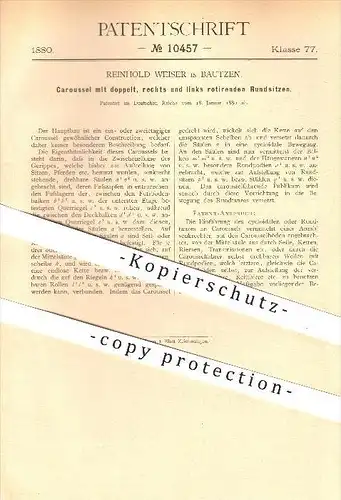 original Patent - Reinhold Weiser in Bautzen , 1880 , Karussell mit rotierenden Rundsitzen , Jahrmarkt , Rummel !!!