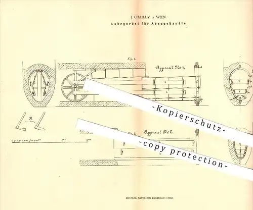 original Patent - J. Chailly in Wien , 1878 , Gerüst für Abzugskanäle , Wasserleitung , Kanalisation , Rohre , Rohr !!