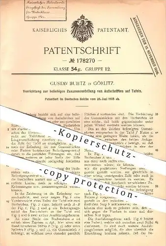 original Patent - Gustav Buhtz in Görlitz , 1905 , Aufschriften auf Tafeln , Tafel , Buchstaben , Letter , Schrift !!!
