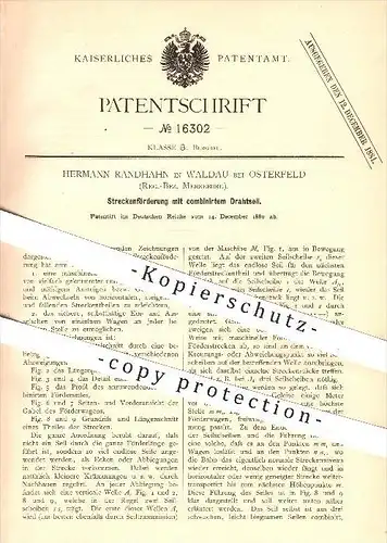 original Patent - Hermann Randhahn in Waldau bei Osterfeld , 1880 , Streckenführung mit Drahtseil , Bergbau , Förderung