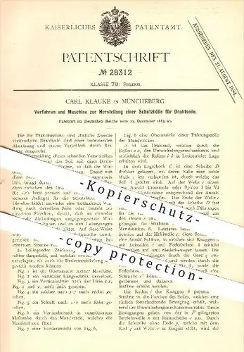 original Patent - Carl Klauke in Müncheberg , 1883 , Schutzhülle für Drahtseile , Seil , Seiler , Seilerei , Draht !!!