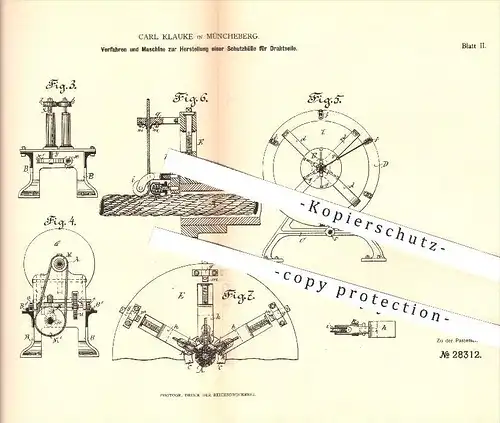 original Patent - Carl Klauke in Müncheberg , 1883 , Schutzhülle für Drahtseile , Seil , Seiler , Seilerei , Draht !!!