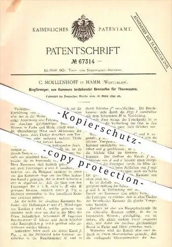 original Patent - C. Moellenhoff in Hamm , 1892 , Brennofen für Tonwaren , Keramik , Töpfern , Töpfer , Ton , Ziegelei
