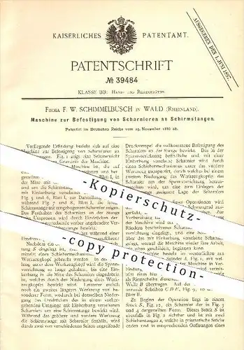 original Patent - F. W. Schimmelbusch in Wald , 1886 , Scharniere an Schirmstangen , Regenschirm , Sonnenschirm , Schirm