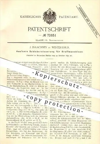 original Patent - J. Isaachsen in Winterthur , 1892 , Steuerung für Kraftmaschinen , Dampfmaschine , Dampfmaschinen !!!