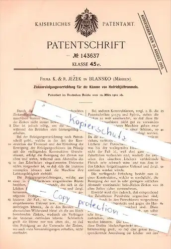 Original Patent - Firma K & R. Jezek in Blansko , Mähren , 1902 , Zinkenreinigungsvorrichtung !!!