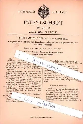Original Patent - Wilh. Kannegiesser & Co. in Radeberg , 1904 , Schlagtisch !!!