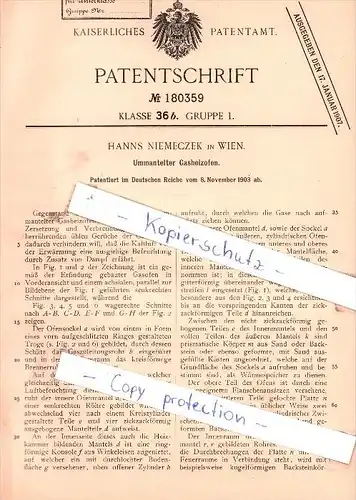 Original Patent - Hanns Niemeczek in Wien , 1903 , Ummantelter Gasheizofen !!!