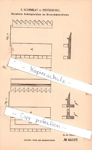 Original Patent - S. Schimkat in Insterburg , 1887 , Apparat für Dreschmaschine , Agrar !!!