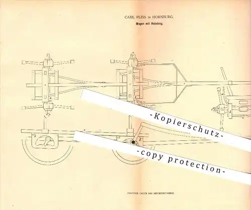 original Patent - Carl Fliss in Hornburg , 1879 , Wagen mit Hebelzug , Wagenbau , Fahrzeugbau , Anhänger !!!