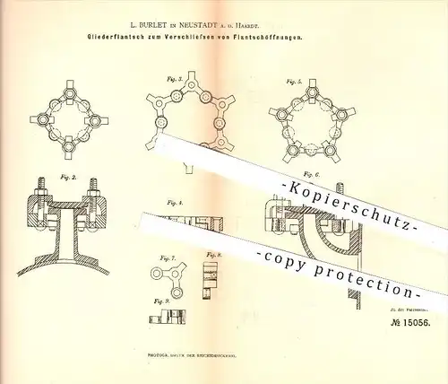 original Patent - L. Burlet in Neustadt a. d. Haardt , 1881 , Gliederflansch zum Verschließen von Flanschöffnungen !!!