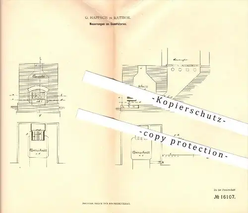 original Patent - G. Happach in Ratibor , 1881 , Generator , Generatoren , Ofen , Öfen , Ofenbauer , Heizung !!!