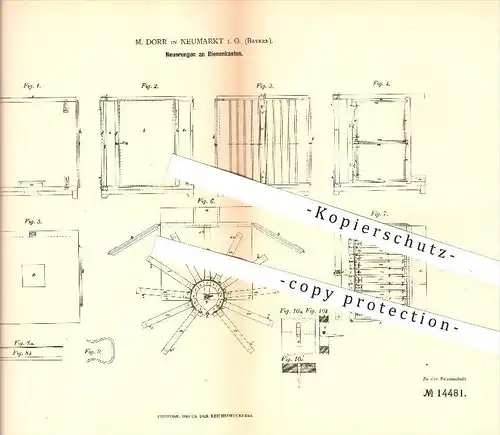 original Patent - M. Dorr in Neumarkt i. O. , 1880 , Bienenkasten , Biene , Bienen , Imker , Imkerei , Honig , Insekten