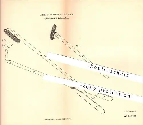 original Patent - Gebr. Eberstein in Dresden , 1881 , Zylinderputzer in Scherenform , Zylinder , Hut , Haushalt , Schere