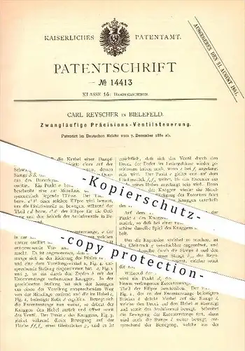 original Patent - Carl Reyscher , Bielefeld , 1880 , Präzisions-Ventilsteuerung , Dampfmaschinen , Dampfmaschine , Dampf
