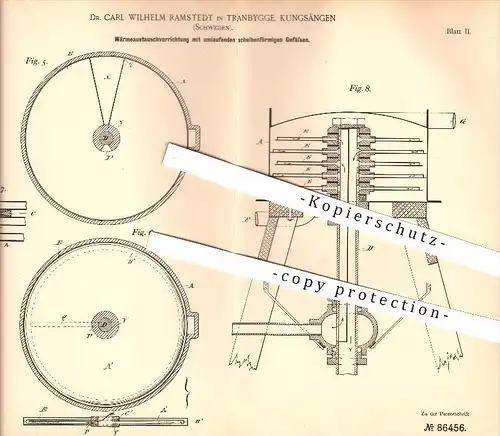 original Patent - Dr. Carl Wilhelm Ramstedt , Tranbygge , Kungsängen , Schweden , 1894 , Wärmeaustauscher , Eis , Wasser