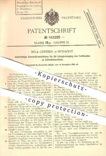 original Patent - Béla Gereben in Budapest , 1905 , Farbband an Schreibmaschinen , Schreibmaschine , Schreiben , Büro !!