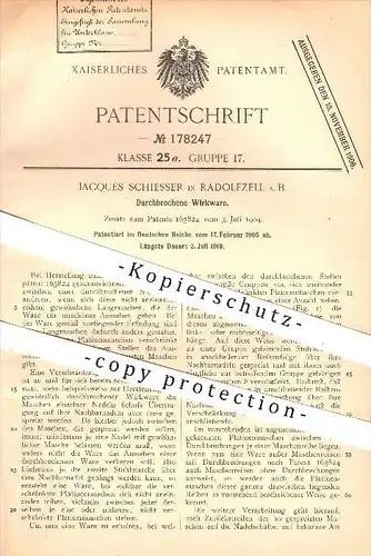 original Patent - Jacques Schiesser , Radolfzell a. B. ,1905, Durchbrochene Wirkware , Stoff , Kleidung , Mode , Maschen