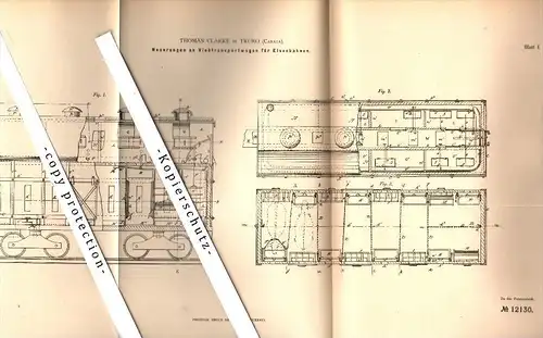 Original Patent - Thomas Clarke in Truro , Canada , 1880 , Cattle trolley for railway !!!