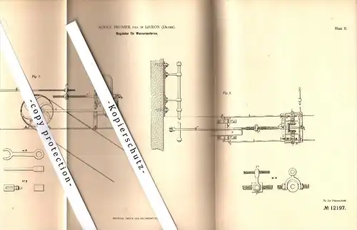 Original Patent - Adolf Prunier à Livron-sur-Drome , 1879 , Régulateur pour moteurs submersibles !!!
