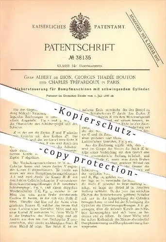 original Patent - Graf Albert de Dion , Georges T. Bouton à Paris , 1886 , Contrôle pour les moteurs à vapeur !!!