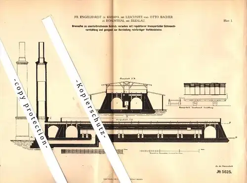 Original Patent -F. Engelhardt , O. Bacher in Krempa b. Leschnitz und Rosenthal b. Breslau , 1878, Schlesien , Brennofen
