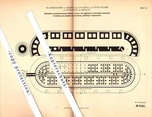 Original Patent -F. Engelhardt , O. Bacher in Krempa b. Leschnitz und Rosenthal b. Breslau , 1878, Schlesien , Brennofen