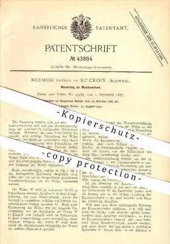 original Patent - Mermod Frères in Sainte-Croix , VD , 1887 , Musikwerke , Musik , Musikinstrumente , Instrumente !!!