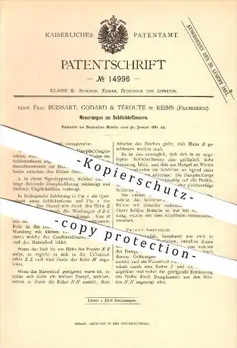 original Patent - Buissart , Godard & Téroute in Reims , Frankreich , 1881 , Schlichtefass , Fass , Fässer  !!!