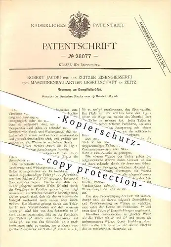original Patent - R. Jacobi , Zeitzer Eisengießerei u. Maschinenbau-AG in Zeitz , 1883 , Dampftellerofen , Ofen , Öfen !