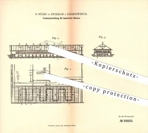 original Patent - H. Büker in Stockum bei Kaiserswerth , 1894 , Keramik - Trockenvorrichtung , Düsseldorf , Töpferei !!!