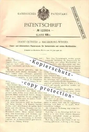 original Patent - Franz Quester in Magdeburg - Werder , 1900 , Panzerwände für Geldschränke , Tresore , Tresor !!!