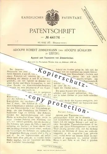 original Patent - Adolph R. Zimmermann , A. Bühligen , Leipzig , 1888 , Tapezieren von Zimmerdecken , Tapeten , Maler !