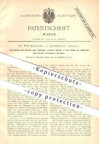 original Patent - Dr. Weckerling in Friedberg , 1887 , Fernsprecher , Morser , Morsen , Telefon , Elektromagnet , Strom