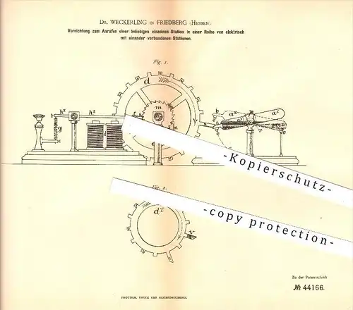 original Patent - Dr. Weckerling in Friedberg , 1887 , Fernsprecher , Morser , Morsen , Telefon , Elektromagnet , Strom